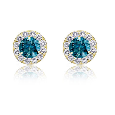 Blue Diamond 1/2ctw. Halo Stud Earrings in 14k Yellow Gold