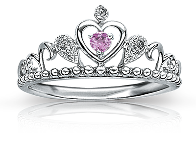 Princess Pink Sapphire & Diamond Tiara Ring in Sterling Silver