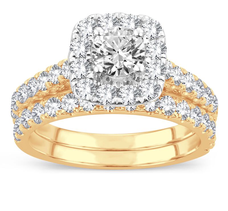 Lab Grown 2ctw. Diamond Halo Ring & Matching Band 2-Piece Set in 10k Yellow Gold image number null