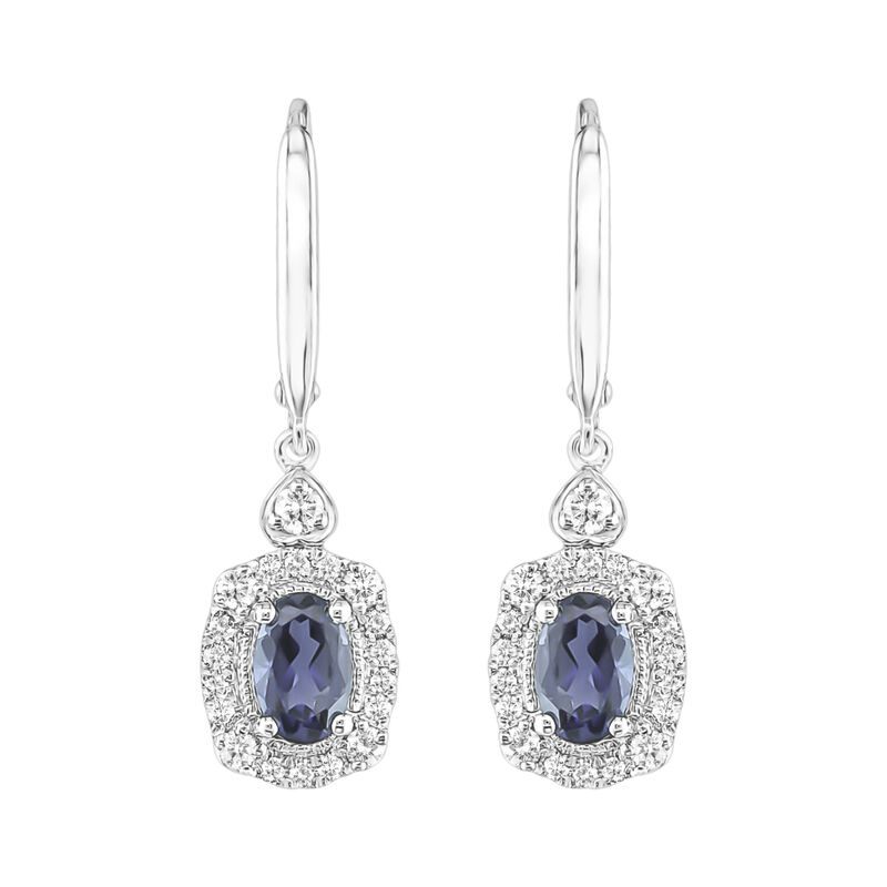 Iolite & Diamond Oval Earrings in 10k White Gold image number null