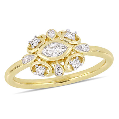 Everly Sideways 1/4ctw. Marquise & Round Diamond Fashion Ring in 10k Yellow Gold