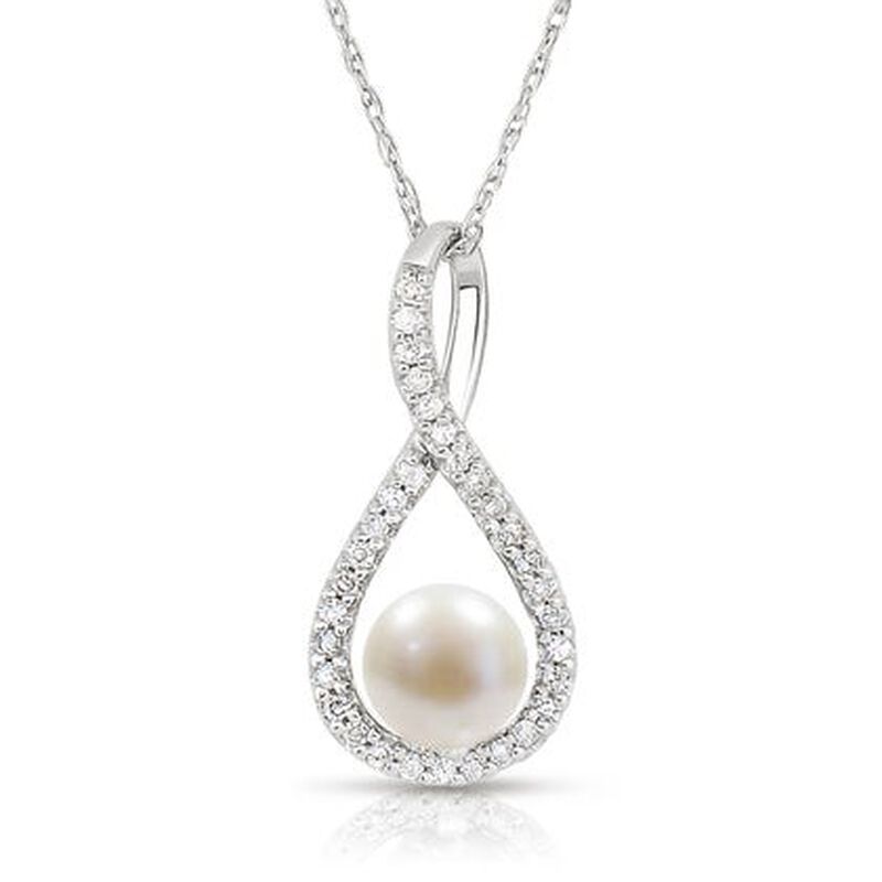 Pearl & Diamond Infinity Drop Pendant in 10k White Gold image number null