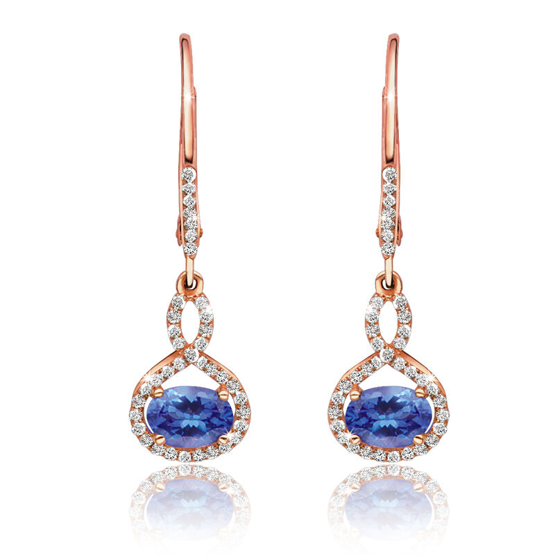 Oval Tanzanite & Diamond Dangle Earrings in 14k Rose Gold image number null