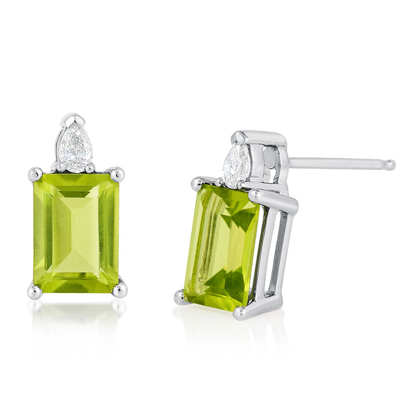 Peridot and Lab Diamond Pear Earrings in White Gold image number null