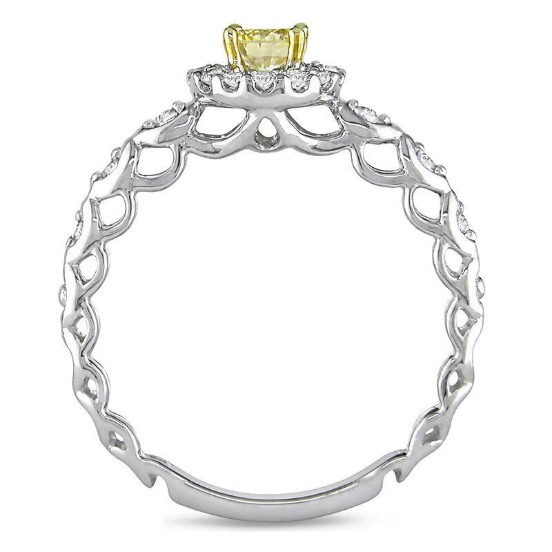Round-Cut 3/4ctw. Yellow Diamond Halo Engagement Ring in 18k White Gold image number null
