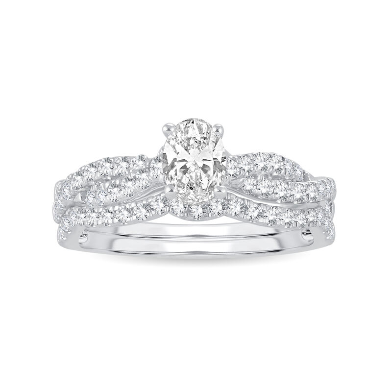 Lab Grown Oval-Cut Diamond 1ctw. Twist Bridal Set in 10k White Gold image number null