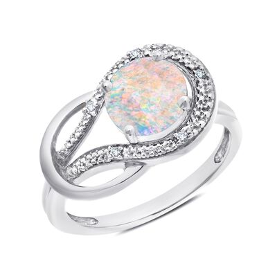 Created Opal & Diamond Love Knot Ring in 10k White Gold