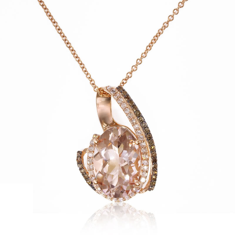 EFFY Oval Morganite Pendant with Brown & White Diamonds image number null