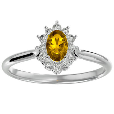 Oval-Cut Citrine & Diamond Halo Ring in Sterling Silver