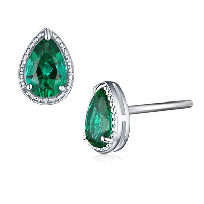 Pear Shaped Created Emerald Stud Earrings in Sterling Silver