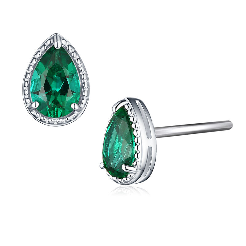 Pear Shaped Created Emerald Stud Earrings in Sterling Silver image number null