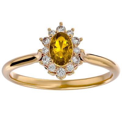 Oval-Cut Citrine & Diamond Halo Ring in 14k Yellow Gold