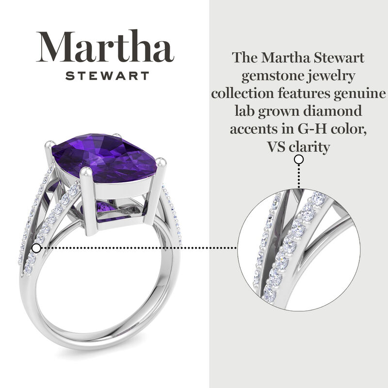 Martha Stewart 10 1/4ctw. Cushion Cut Amethyst & Lab Grown Diamond Ring In Sterling Silver image number null