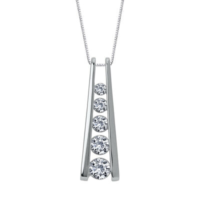 Sirena 1/2ctw. 5-Stone Graduated Diamond Bar Pendant in 14k White Gold