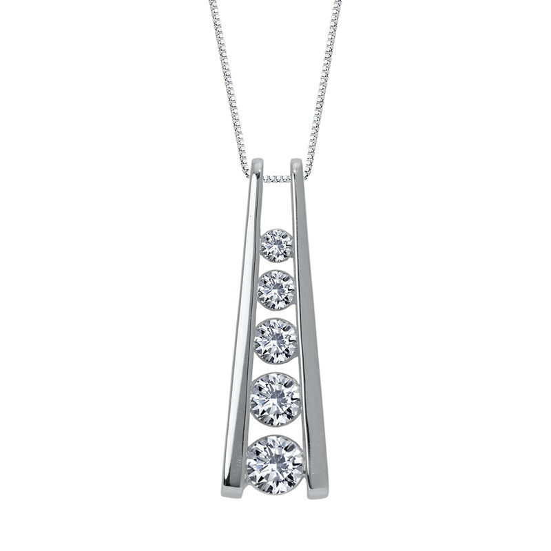 Sirena 1/2ctw. 5-Stone Graduated Diamond Bar Pendant in 14k White Gold image number null