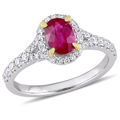 Ruby & Diamond Engagement Ring in 14k White Gold 