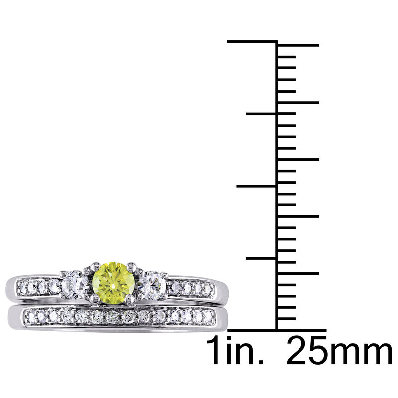Round-Cut 1/2ctw. Yellow Diamond 3-Stone Bridal Set in 14k White Gold image number null