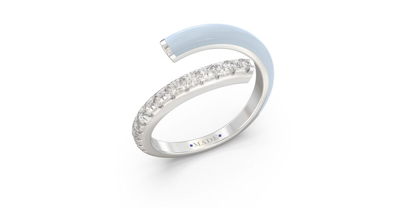 Brilliant-Cut Lab Grown Diamond Light Blue Ceramic Bypass Ring in Sterling Silver image number null