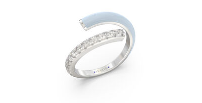 Brilliant-Cut Lab Grown Diamond Light Blue Ceramic Bypass Ring in Sterling Silver