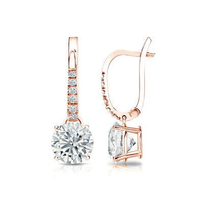 Diamond 1 1/2ctw. 4-Prong Round Drop Earrings in 14k Rose Gold I1 Clarity
