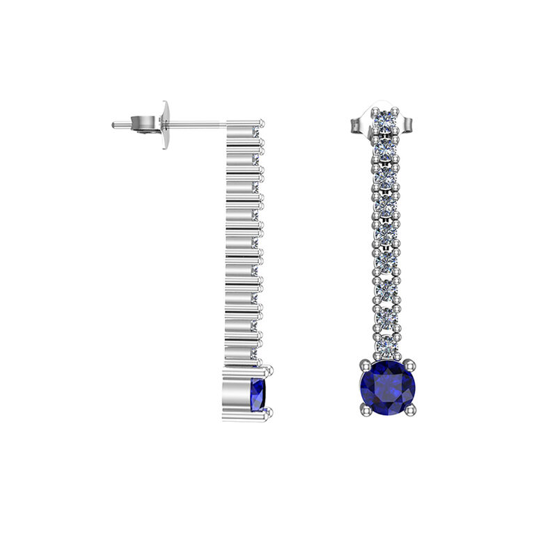 Created Blue & White Sapphire Dangle Earrings in Sterling Silver image number null