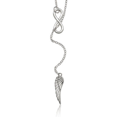 Infinity Angel Wing Lariet Necklace in Sterling Silver
