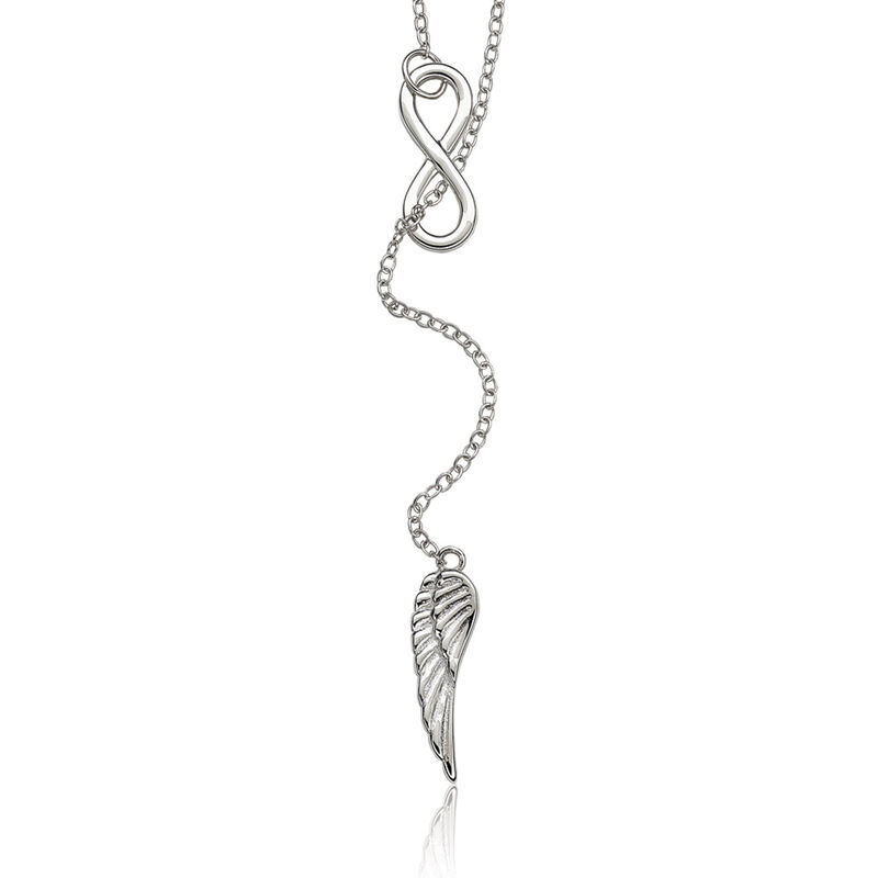 Infinity Angel Wing Lariet Necklace in Sterling Silver image number null