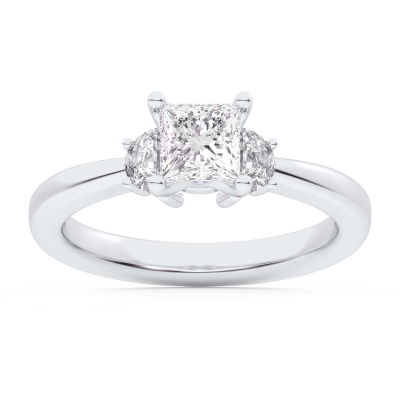 Princess-Cut Lab Grown 1 1/5ctw. Diamond Three-Stone with Half Moon Sides Engagement Ring in 14k White Gold image number null