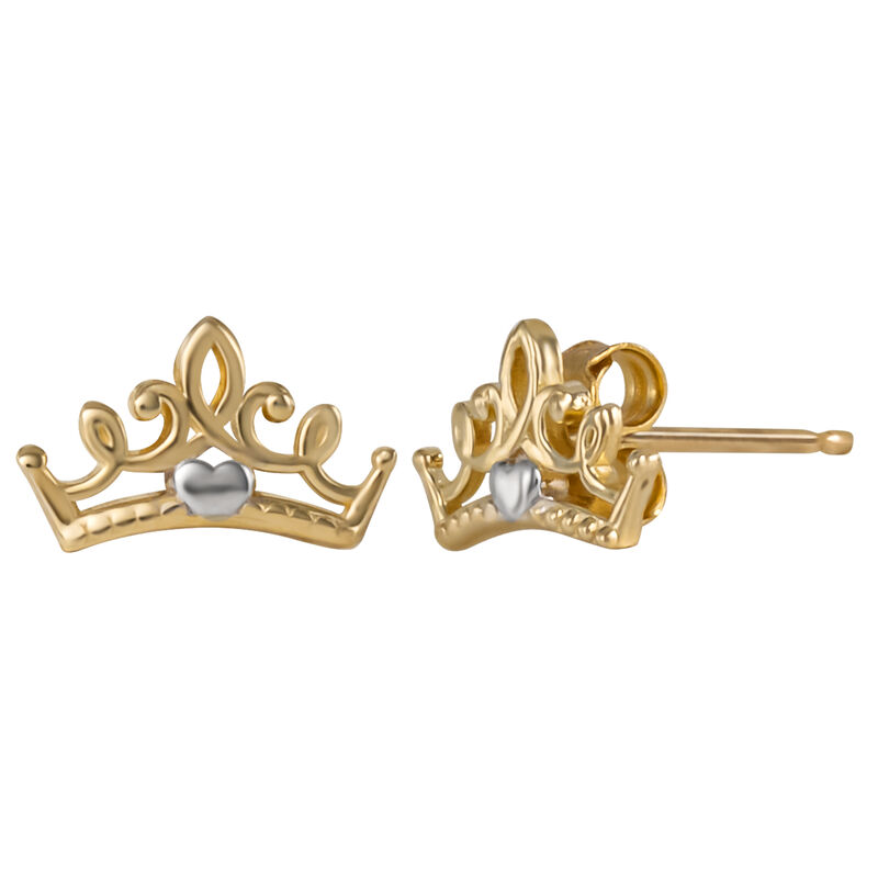 Disney Princess Tiara Stud Earrings in 10k Yellow Gold image number null
