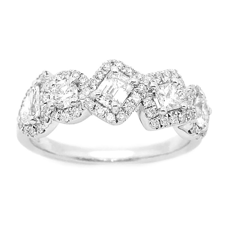 Multi-Shaped 1ctw. Diamond Halo Anniversary Band in 14k White Gold  image number null