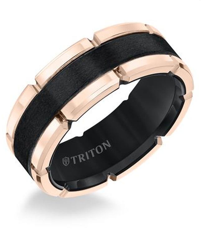 Triton Men's 8mm Black Tungsten & Rose Wedding Band image number null