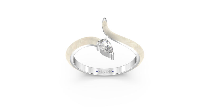 Pear-Shaped Lab Grown Diamond White Ceramic Open Style Ring in Sterling Silver image number null