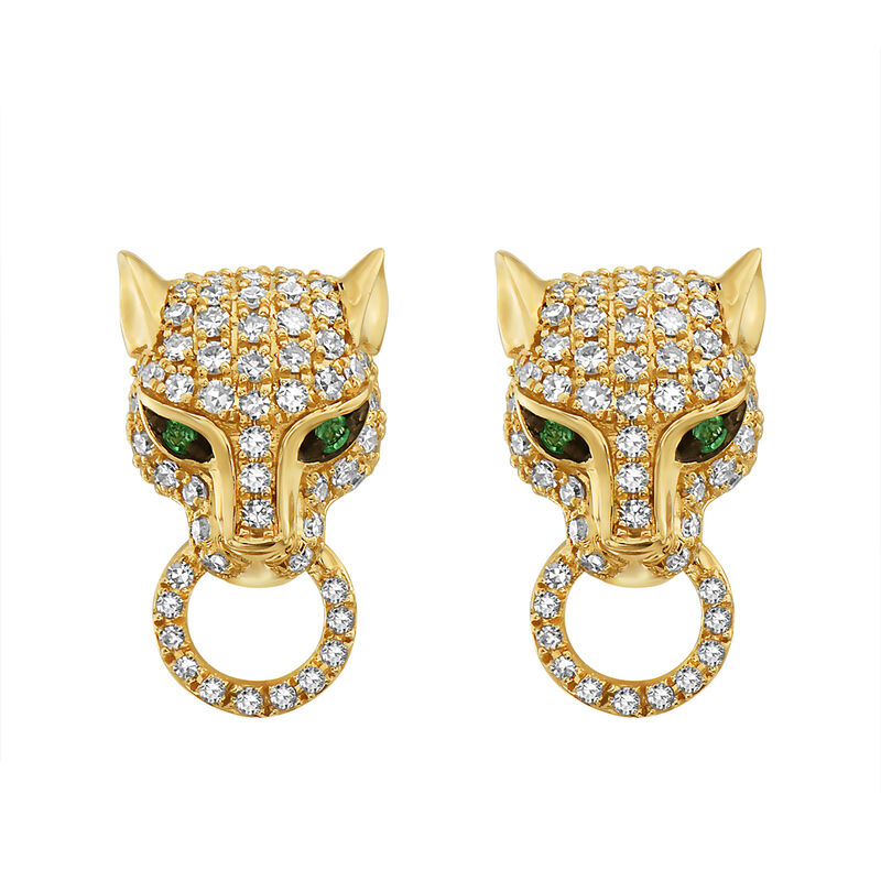 EFFY .61ctw. Diamond & Emerald Panther Earrings in 14k Yellow Gold image number null