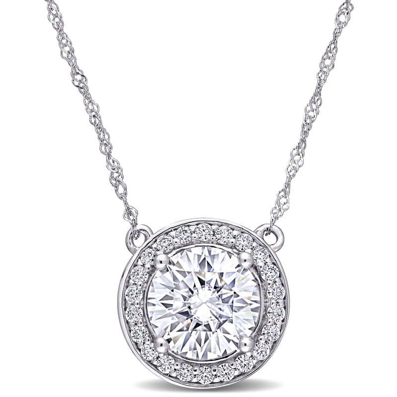 Created Moissanite Halo Pendant in 10k White Gold image number null