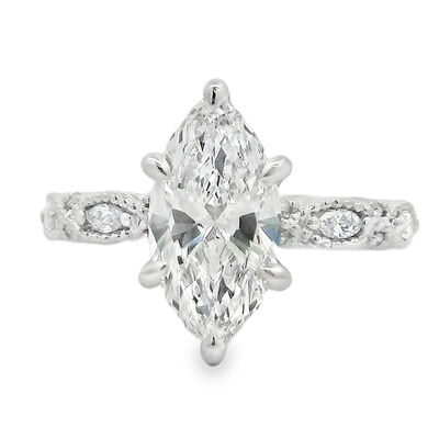Marquise Lab Grown Diamond 2 1/4ctw. Milgrain Engagement Ring in 14k White Gold