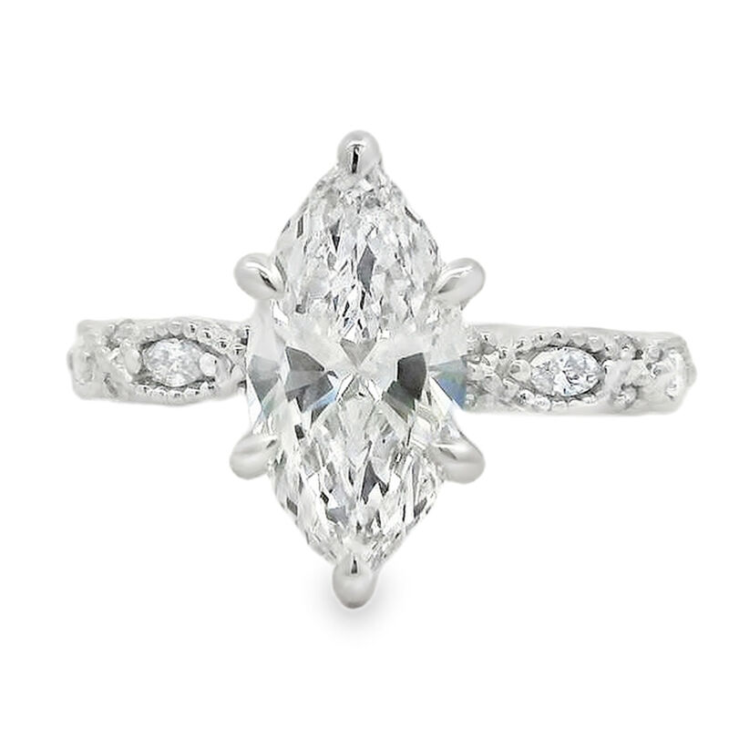 Marquise Lab Grown Diamond 2 1/4ctw. Milgrain Engagement Ring in 14k White Gold image number null