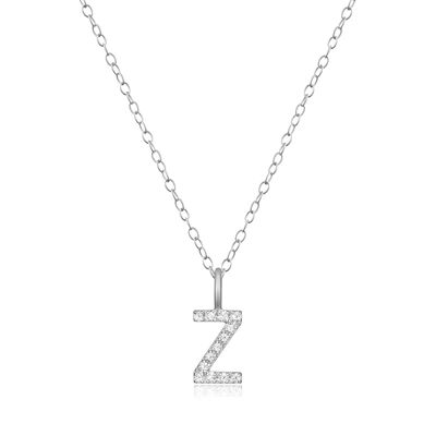 Lab Grown Diamond Letter Z Initial Pendant Necklace in Sterling Silver