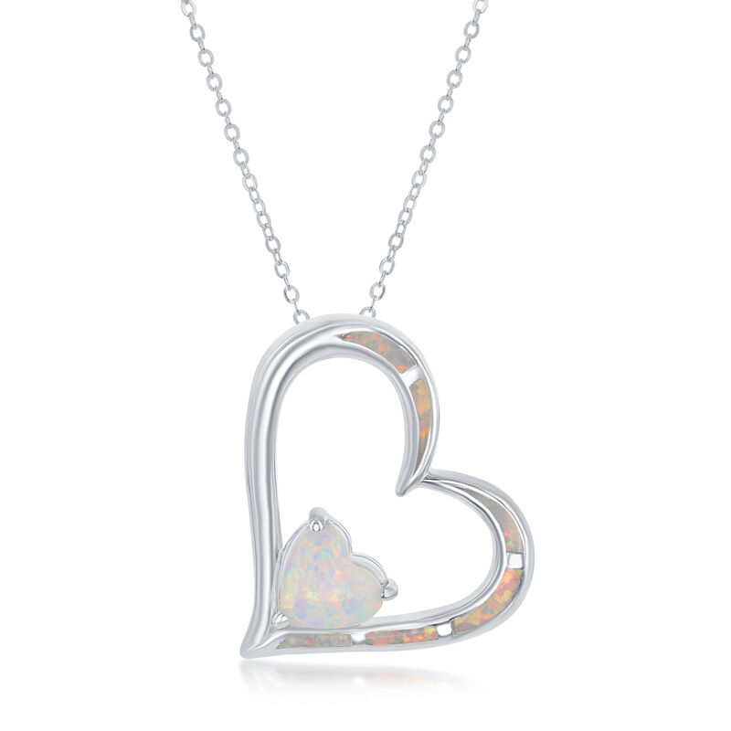 Created Opal Heart Pendant in Sterling Silver  image number null