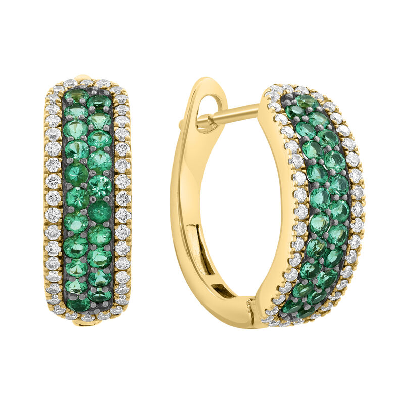 EFFY Emerald & Diamond Hoop Earrings in 14k Yellow Gold image number null