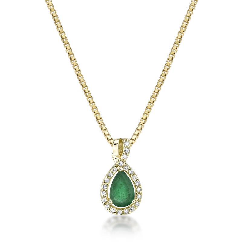 Pear Emerald & Diamond Pendant in 10k Yellow Gold image number null