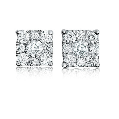 Diamond Square Stud 1/4ctw. Earrings in 10k White Gold