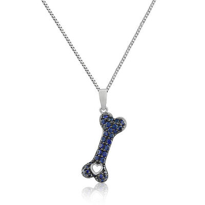 Created Blue Sapphire Dog Bone Pendant in Sterling Silver