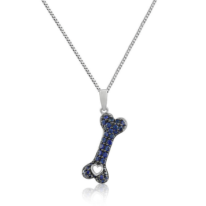 Created blue Sapphire Dog Bone Pendant in Sterling Silver image number null