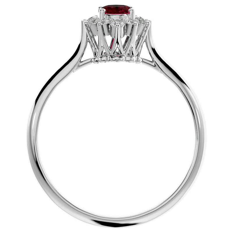 Oval-Cut Garnet & Diamond Halo Ring in 14k White Gold image number null