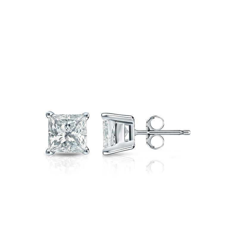 Princess-Cut Lab Grown 3/4ctw. EF VS Diamond Stud Earrings in 14k White Gold image number null