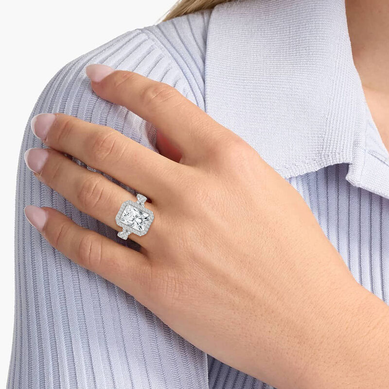 Radiant Lab Grown Diamond 6ctw. Halo Twist Engagement Ring in 14k White Gold image number null