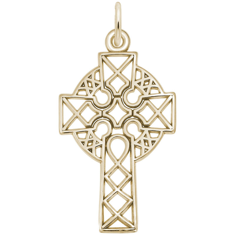 Ornate Celtic Cross Charm in 14k Yellow Gold image number null