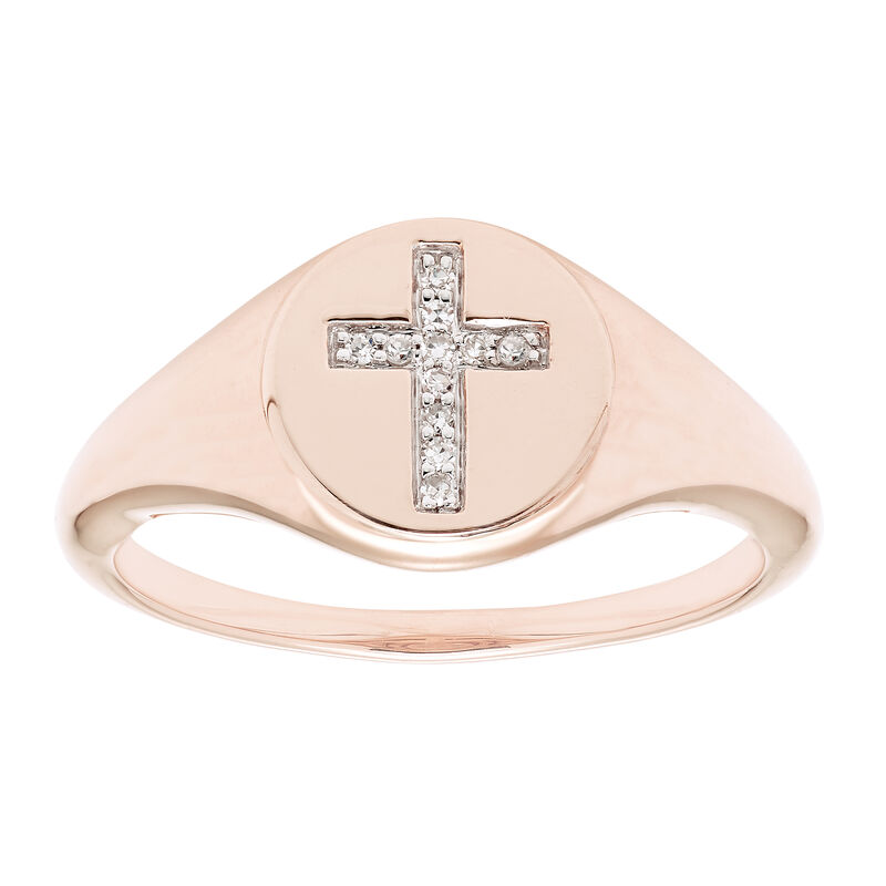 Diamond Cross Signet Ring in 14k Rose Gold image number null