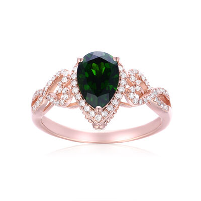 JK Crown® Pear Green Chrome Diopside, Peridot & Diamond Ring in 10k Rose Gold