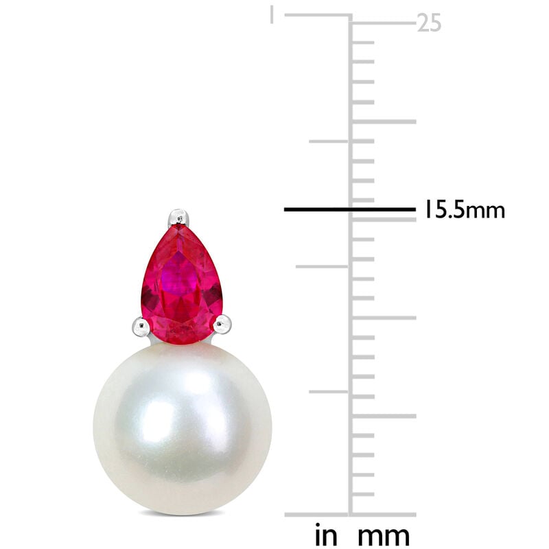 Created Ruby & Freshwater Cultured Pearl Stud Earrings in Sterling Silver image number null
